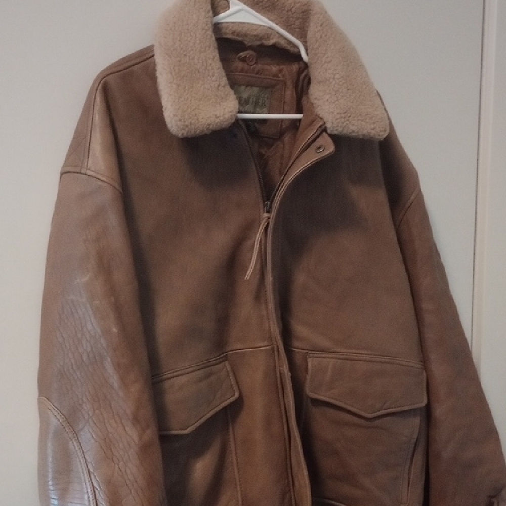 Men's Brown Leather Jacket with Shearling Collar